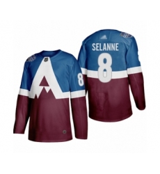 Men's Colorado Avalanche #8 Teemu Selanne Authentic Burgundy Blue 2020 Stadium Series Hockey Jersey