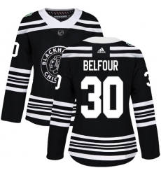 Women's Adidas Chicago Blackhawks #30 ED Belfour Authentic Black 2019 Winter Classic NHL Jersey