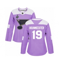 Women's St. Louis Blues #19 Jay Bouwmeester Authentic Purple Fights Cancer Practice 2019 Stanley Cup Final Bound Hockey Jersey