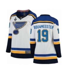 Women's St. Louis Blues #19 Jay Bouwmeester Fanatics Branded White Away Breakaway 2019 Stanley Cup Final Bound Hockey Jersey