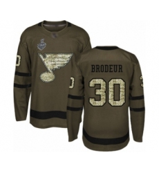 Youth St. Louis Blues #30 Martin Brodeur Authentic Green Salute to Service 2019 Stanley Cup Final Bound Hockey Jersey