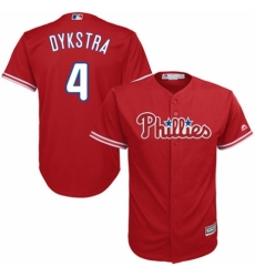 Youth Majestic Philadelphia Phillies #4 Lenny Dykstra Authentic Red Alternate Cool Base MLB Jersey