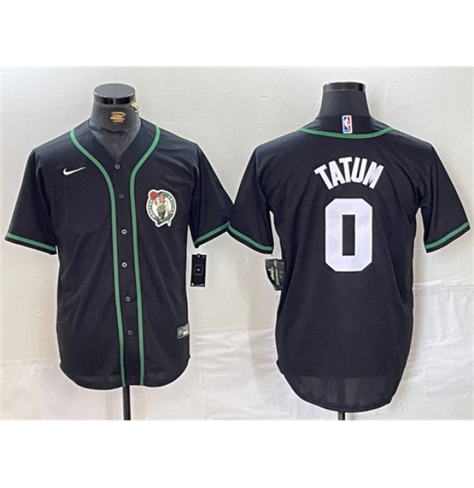 Men's Boston Celtics #0 Jayson Tatum Black With Stitched Baseball Jersey