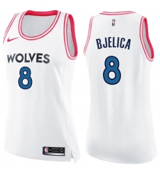 Women's Nike Minnesota Timberwolves #8 Nemanja Bjelica Swingman White/Pink Fashion NBA Jersey