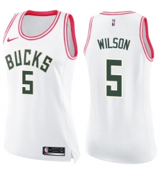 Women's Nike Milwaukee Bucks #5 D. J. Wilson Swingman White/Pink Fashion NBA Jersey