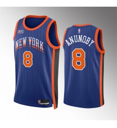 Men's New Yok Knicks #8 OG Anunoby Blue 2023-24 City Edition Stitched Basketball Jersey