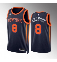 Men's New Yok Knicks #8 OG Anunoby Navy Statement Edition Stitched Basketball Jersey