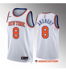 Men's New Yok Knicks #8 OG Anunoby White Association Edition Stitched Basketball Jersey