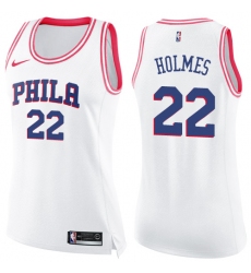 Women's Nike Philadelphia 76ers #22 Richaun Holmes Swingman White/Pink Fashion NBA Jersey