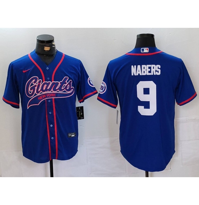 Men's New York Giants #9 Malik Nabers Royal With Cool Base Stitched Baseball Jersey