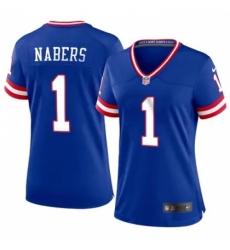 Women New York Giants #1 Malik Nabers Royal 2024 F U S E Throwback Limited Stitched Jersey