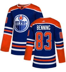 Youth Adidas Edmonton Oilers #83 Matt Benning Authentic Royal Blue Alternate NHL Jersey