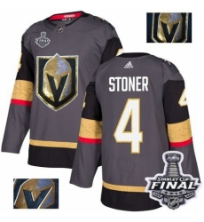Men's Adidas Vegas Golden Knights #4 Clayton Stoner Authentic Gray Fashion Gold 2018 Stanley Cup Final NHL Jersey