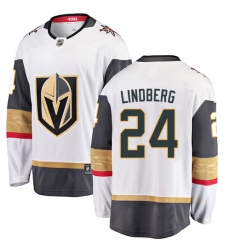 Men's Vegas Golden Knights #24 Oscar Lindberg Authentic White Away Fanatics Branded Breakaway NHL Jersey
