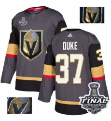Men's Adidas Vegas Golden Knights #37 Reid Duke Authentic Gray Fashion Gold 2018 Stanley Cup Final NHL Jersey