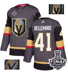 Men's Adidas Vegas Golden Knights #41 Pierre-Edouard Bellemare Authentic Gray Fashion Gold 2018 Stanley Cup Final NHL Jersey