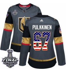 Women's Adidas Vegas Golden Knights #67 Teemu Pulkkinen Authentic Gray USA Flag Fashion 2018 Stanley Cup Final NHL Jersey