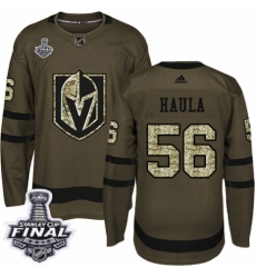 Men's Adidas Vegas Golden Knights #56 Erik Haula Authentic Green Salute to Service 2018 Stanley Cup Final NHL Jersey