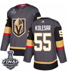 Men's Adidas Vegas Golden Knights #55 Keegan Kolesar Authentic Gray Home 2018 Stanley Cup Final NHL Jersey
