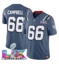 Men's New England Patriots #66 Will Campbell Storm Blue 2025 F.U.S.E. Super Bowl LX “Rivalries” Vapor Limited Football Stitched Jersey