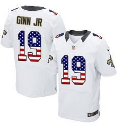 Men's Nike New Orleans Saints #19 Ted Ginn Jr Elite White Road USA Flag Fashion NFL Jersey