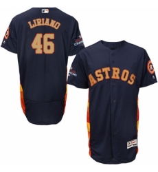 Men's Majestic Houston Astros #46 Francisco Liriano Navy Blue Alternate 2018 Gold Program Flex Base Authentic Collection MLB Jersey