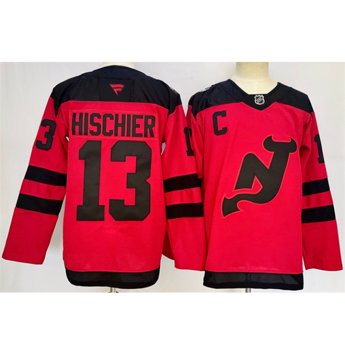 Men's New Jersey Devils #13 Nico Hischier Red 2024-25 With C Stitched Hockey Jersey