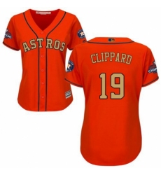 Women's Majestic Houston Astros #19 Tyler Clippard Authentic Orange Alternate 2018 Gold Program Cool Base MLB Jersey