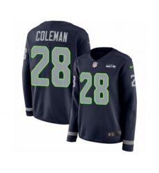 Women's Nike Seattle Seahawks #28 Justin Coleman Limited Navy Blue Therma Long Sleeve NFL Jersey