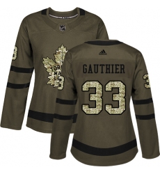 Women's Adidas Toronto Maple Leafs #33 Frederik Gauthier Authentic Green Salute to Service NHL Jersey
