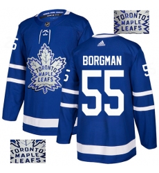 Men's Adidas Toronto Maple Leafs #55 Andreas Borgman Authentic Royal Blue Fashion Gold NHL Jersey