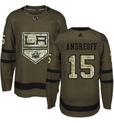 Youth Adidas Los Angeles Kings #15 Andy Andreoff Authentic Green Salute to Service NHL Jersey