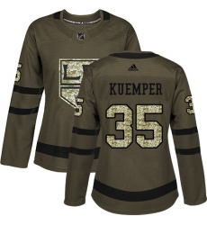 Women's Adidas Los Angeles Kings #35 Darcy Kuemper Authentic Green Salute to Service NHL Jersey