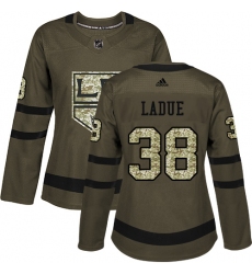 Women's Adidas Los Angeles Kings #38 Paul LaDue Authentic Green Salute to Service NHL Jersey