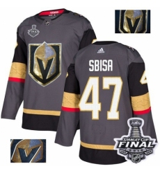Men's Adidas Vegas Golden Knights #47 Luca Sbisa Authentic Gray Fashion Gold 2018 Stanley Cup Final NHL Jersey