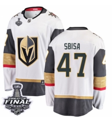Men's Vegas Golden Knights #47 Luca Sbisa Authentic White Away Fanatics Branded Breakaway 2018 Stanley Cup Final NHL Jersey
