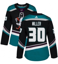 Women's Adidas Anaheim Ducks #30 Ryan Miller Authentic Black Teal Third NHL Jersey