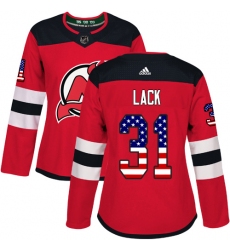 Women's Adidas New Jersey Devils #31 Eddie Lack Authentic Red USA Flag Fashion NHL Jersey