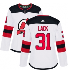 Women's Adidas New Jersey Devils #31 Eddie Lack Authentic White Away NHL Jersey