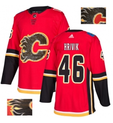 Men's Adidas Calgary Flames #46 Marek Hrivik Authentic Red Fashion Gold NHL Jersey