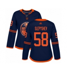 Women's Edmonton Oilers #58 Anton Slepyshev Authentic Navy Blue Alternate Hockey Jersey