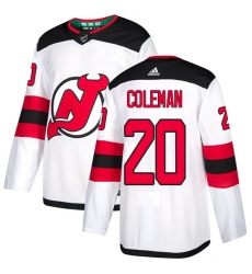 Men's Adidas New Jersey Devils #20 Blake Coleman Authentic White Away NHL Jersey