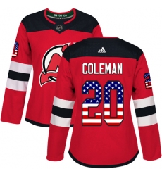 Women's Adidas New Jersey Devils #20 Blake Coleman Authentic Red USA Flag Fashion NHL Jersey