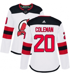 Women's Adidas New Jersey Devils #20 Blake Coleman Authentic White Away NHL Jersey