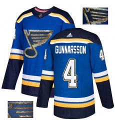 Men's Adidas St. Louis Blues #4 Carl Gunnarsson Authentic Royal Blue Fashion Gold NHL Jersey