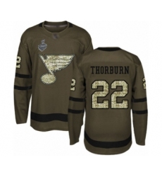 Men's St. Louis Blues #22 Chris Thorburn Authentic Green Salute to Service 2019 Stanley Cup Final Bound Hockey Jersey