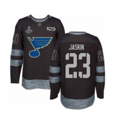 Men's St. Louis Blues #23 Dmitrij Jaskin Authentic Black 1917-2017 100th Anniversary 2019 Stanley Cup Champions Hockey Jersey