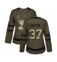 Women's St. Louis Blues #37 Klim Kostin Authentic Green Salute to Service 2019 Stanley Cup Final Bound Hockey Jersey