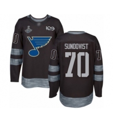 Men's St. Louis Blues #70 Oskar Sundqvist Authentic Black 1917-2017 100th Anniversary 2019 Stanley Cup Champions Hockey Jersey