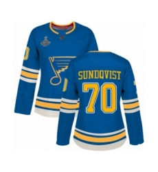 Women's St. Louis Blues #70 Oskar Sundqvist Authentic Navy Blue Alternate 2019 Stanley Cup Champions Hockey Jersey